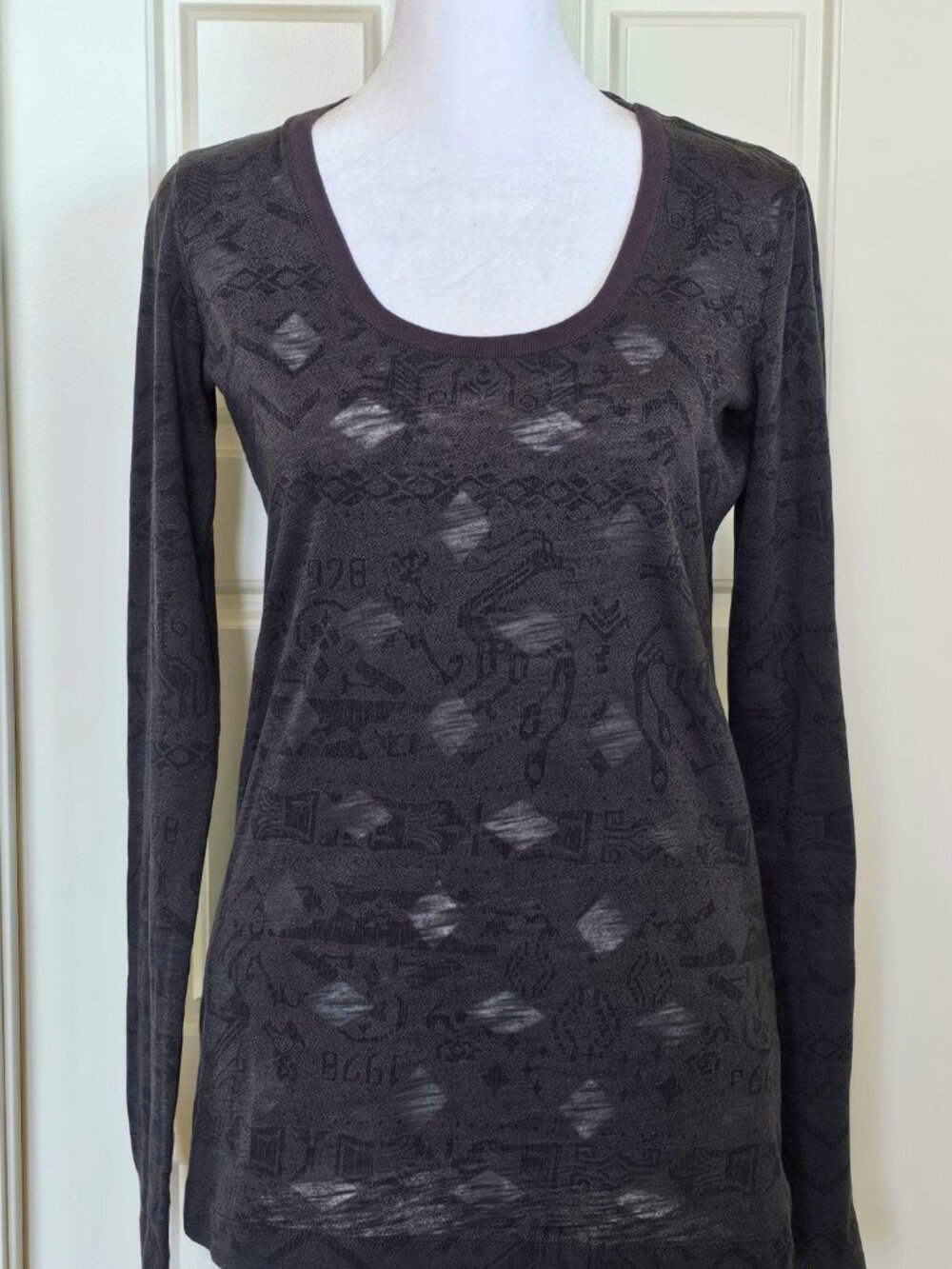 Vintage Y2K Diesel Denim Division Burnout Top Women’s Gray Sheer Long Sleeve